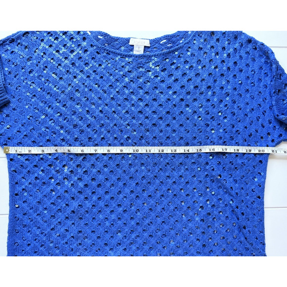 Chicos Size 1 | M /8 Sasha Sequin Pullover Sweater Royal Blue Open Knit Sparkly - Picture 8 of 11